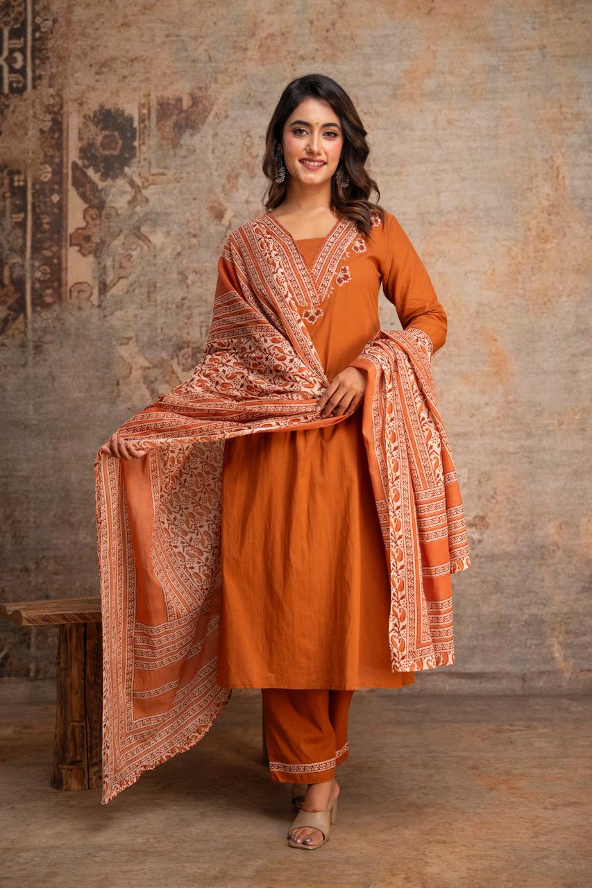 Pure Cotton Rust Brown 3pc Set