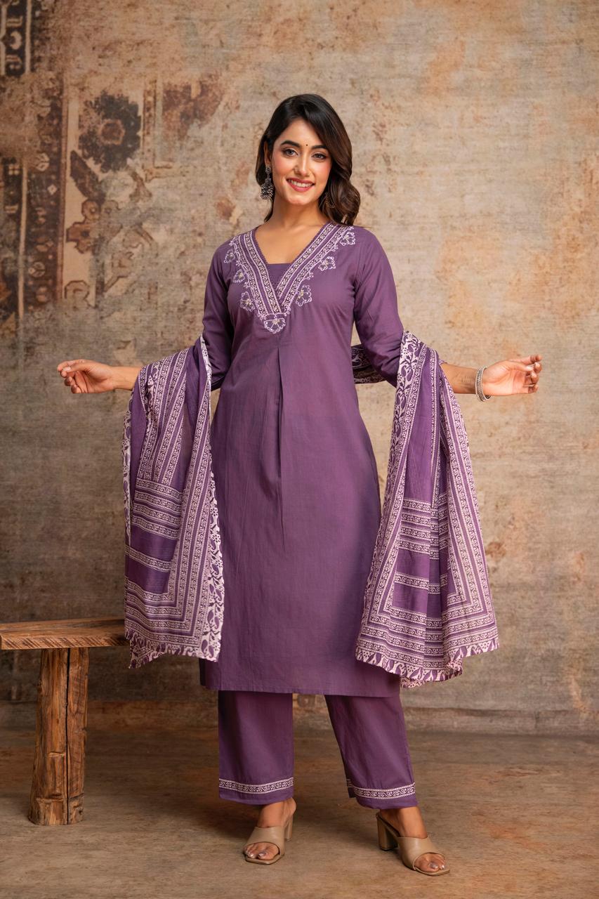 Pure Cotton Purple 3pc Set