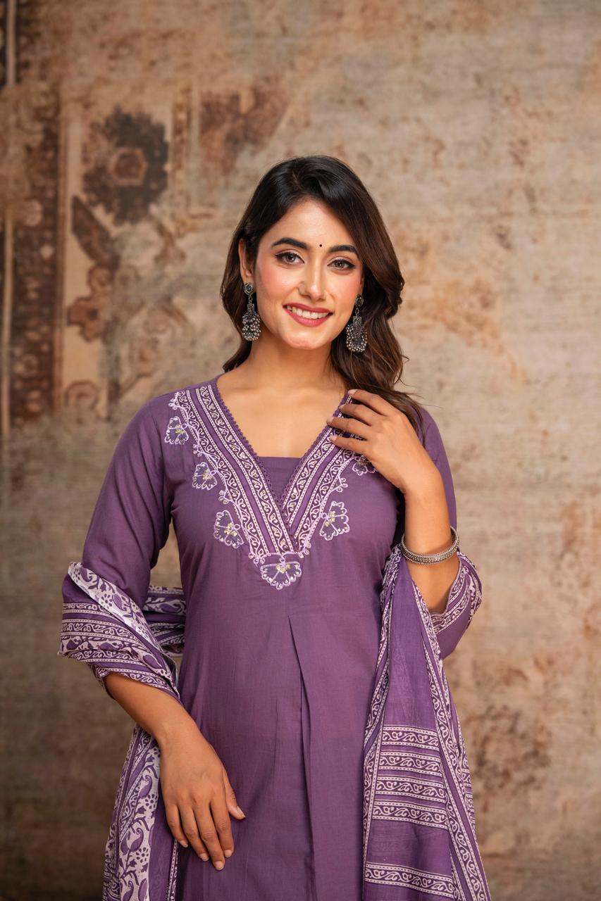 Pure Cotton Purple 3pc Set
