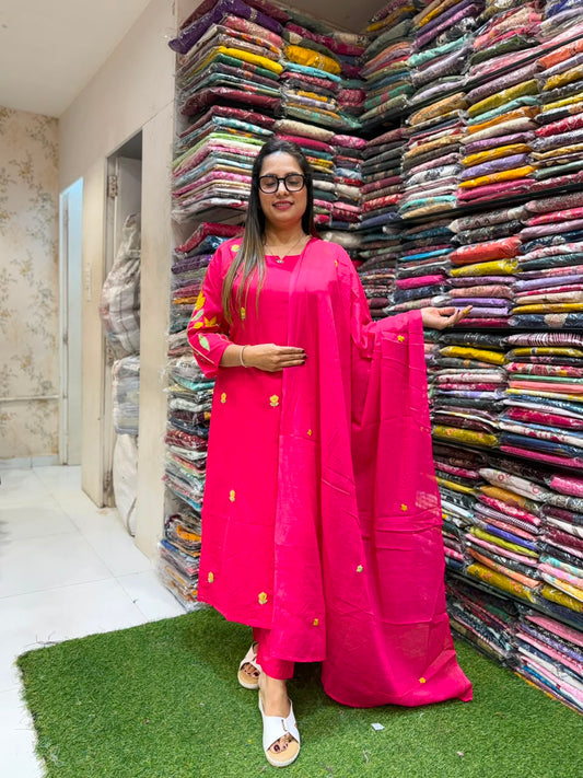 Pure Cotton Rani Pink 3pc Set