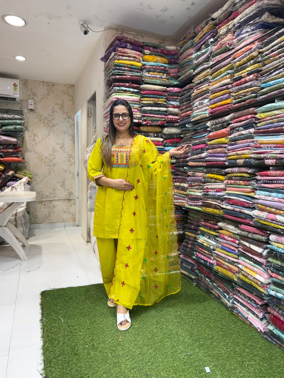 Pure Cotton Silk Lime Green Farsi Salwar 3pc Set