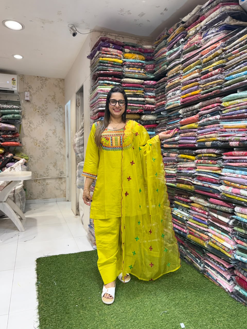 Pure Cotton Silk Lime Green Farsi Salwar 3pc Set