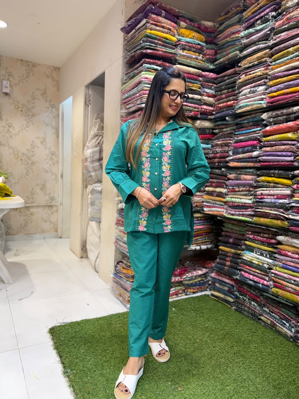 Pure Linen Cotton Rama Green 2pc Set
