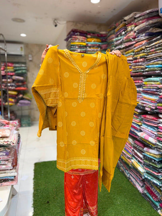Pure Cotton Yellow Farsi Salwar 3pc Set