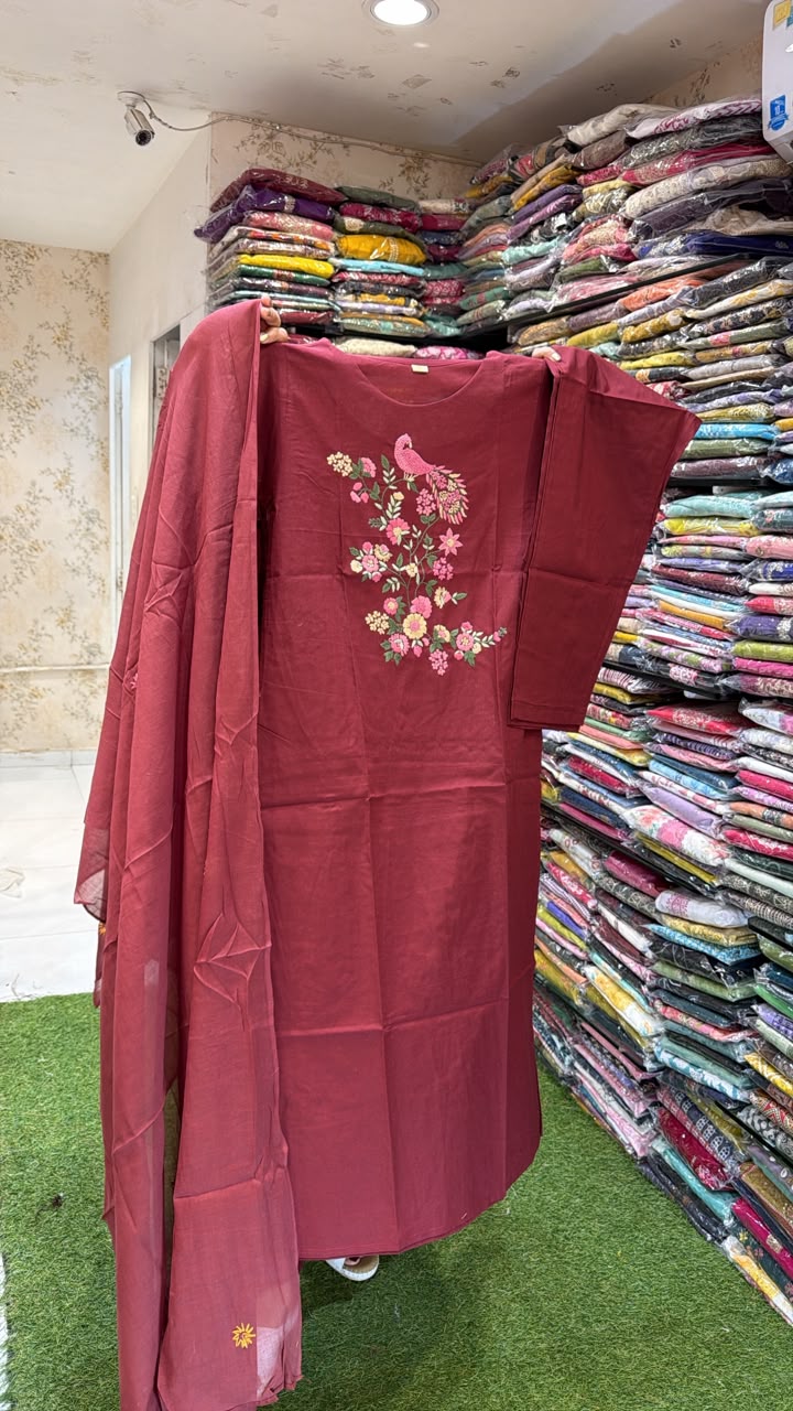 Pure Cotton Maroon 3pc Set