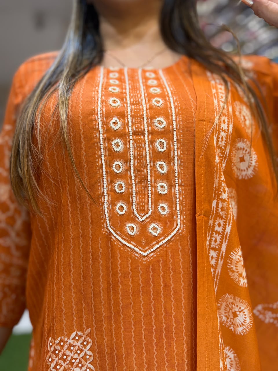 Pure Banaras Mull Chanderi Orange 3pc Set