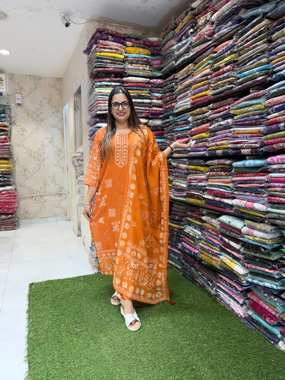 Pure Banaras Mull Chanderi Orange 3pc Set