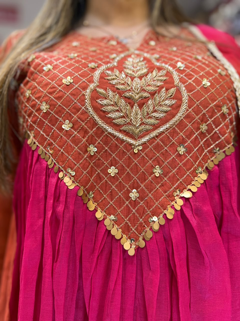 Pure Banaras Mull Chanderi Orange 3pc Set