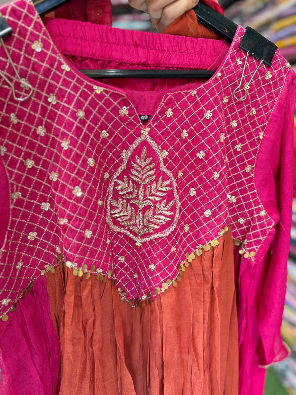 Pure Banaras Mull Chanderi Rani Pink 3pc Set