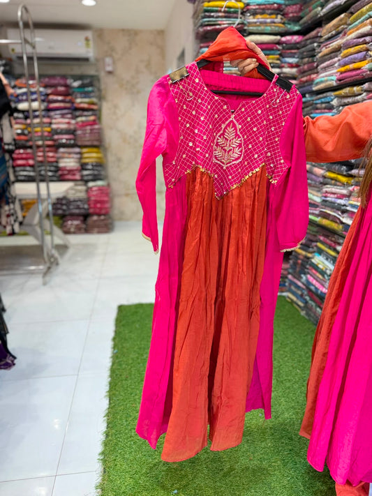 Pure Banaras Mull Chanderi Rani Pink 3pc Set