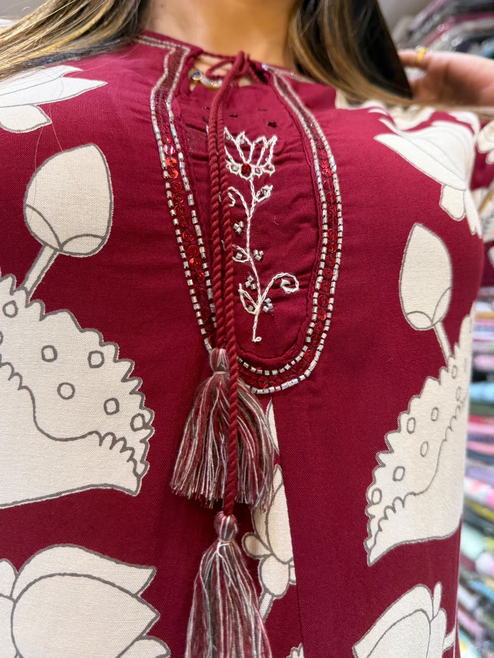 Pure German Rayon Maroon 2pc Set