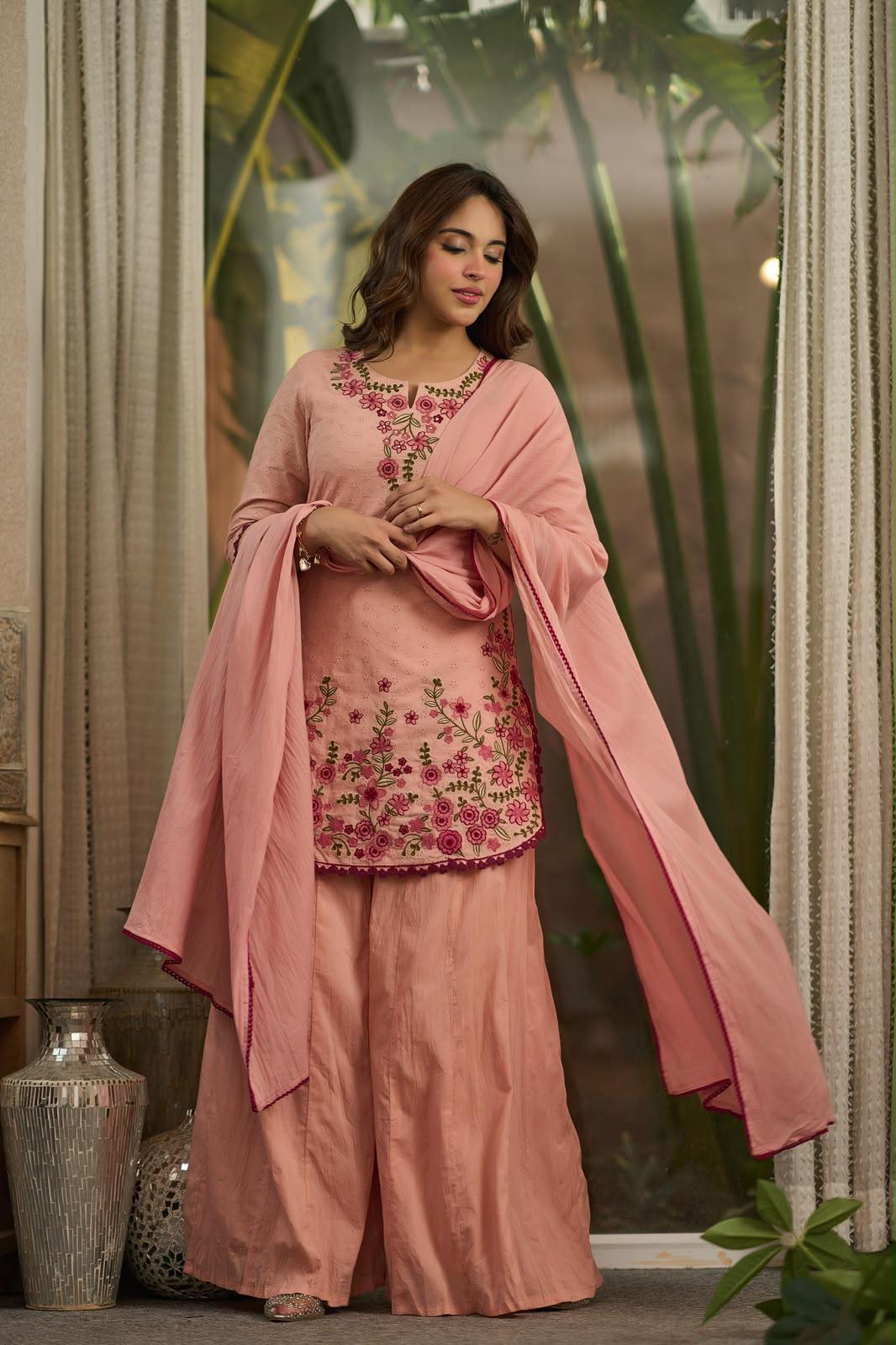 Pure Cotton Peach Pink Farsi Salwar 3pc Set