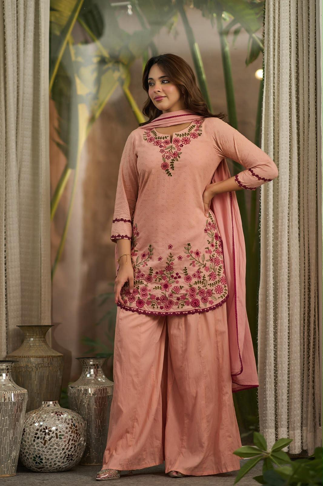 Pure Cotton Peach Pink Farsi Salwar 3pc Set