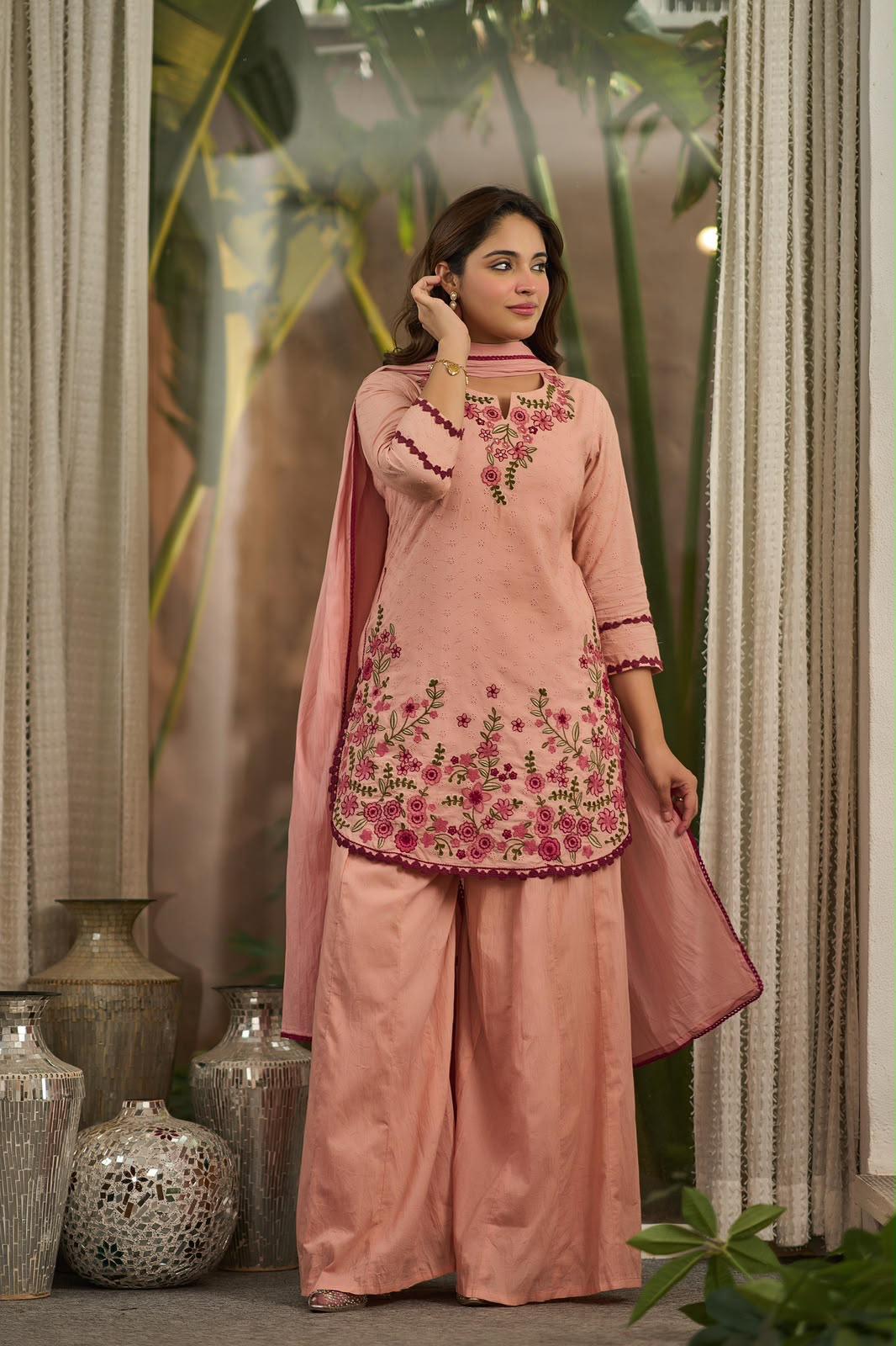 Pure Cotton Peach Pink Farsi Salwar 3pc Set