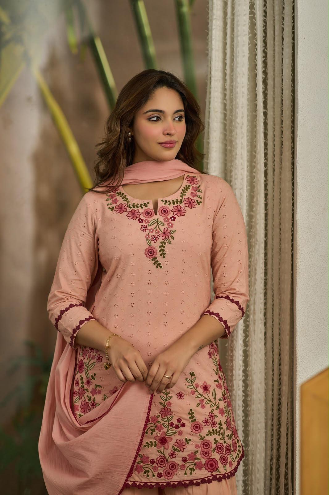 Pure Cotton Peach Pink Farsi Salwar 3pc Set