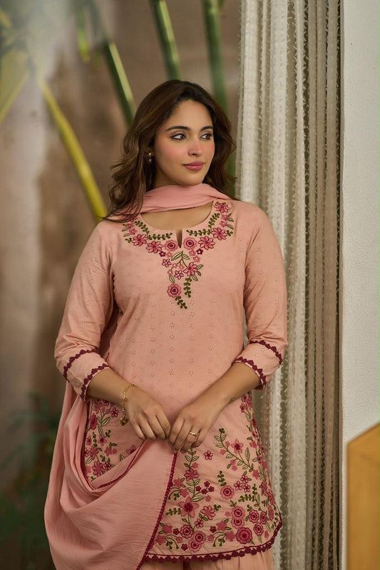 Pure Cotton Peach Pink Farsi Salwar 3pc Set