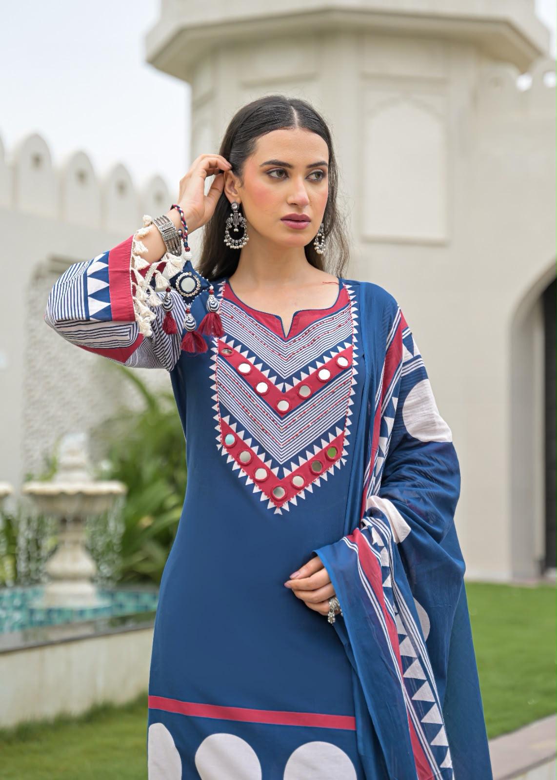 Pure Cotton Farsi Salwar Blue 3pc Set