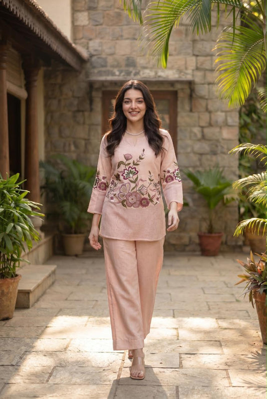 Pure Linen Cotton Pastle Peach 2pc Set