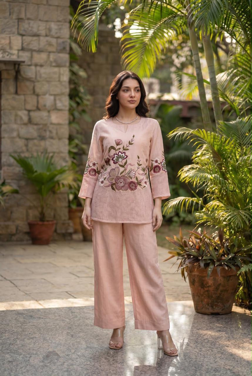 Pure Linen Cotton Pastle Peach 2pc Set