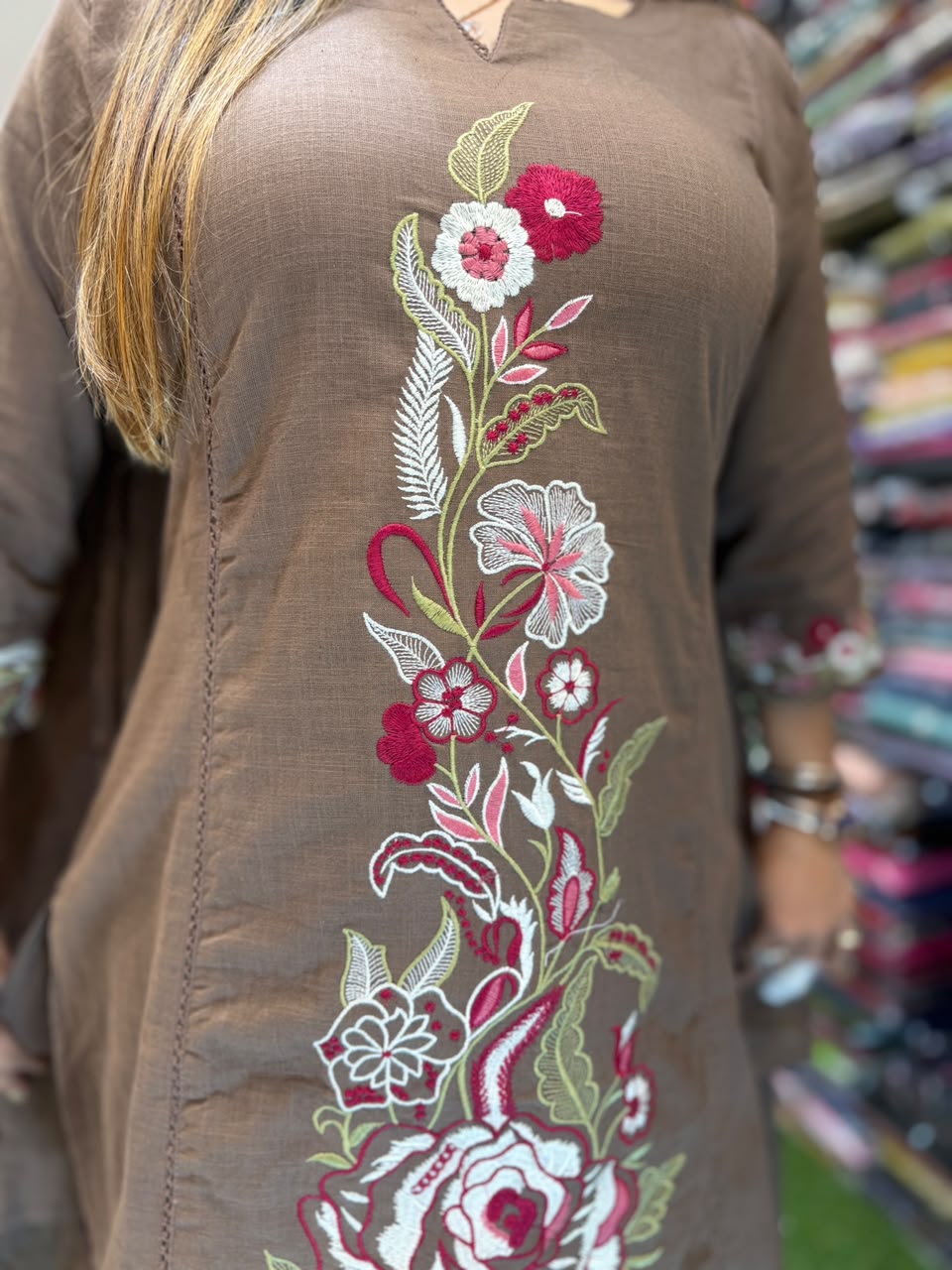Pure Slub Cotton Farsi Salwar Brown 3pc Set
