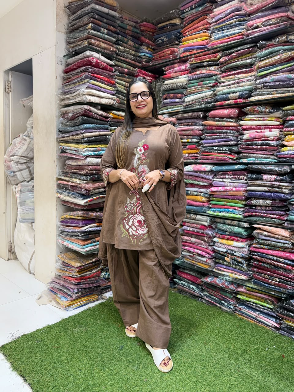 Pure Slub Cotton Farsi Salwar Brown 3pc Set