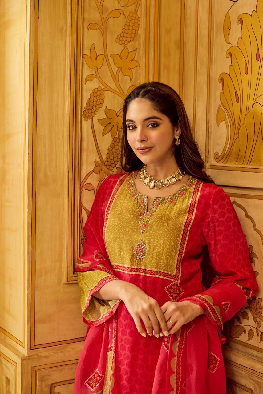 Pure Crep Pink Anarkali 3pc Set
