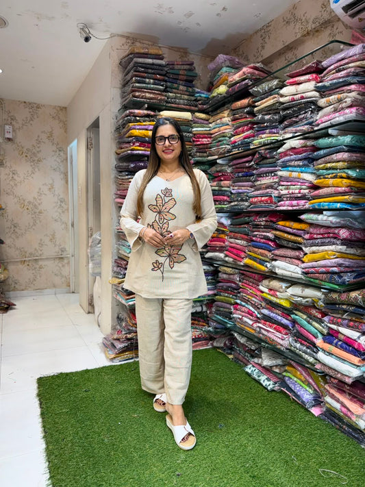 Pure Jute Cotton Off White And Multi 2pc Set