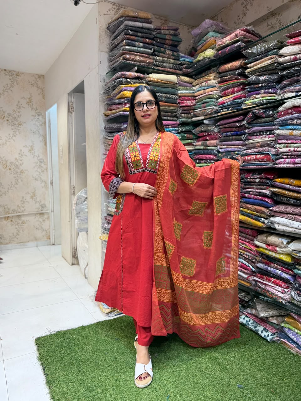 Pure Daabu Cotton Red 3pc Set