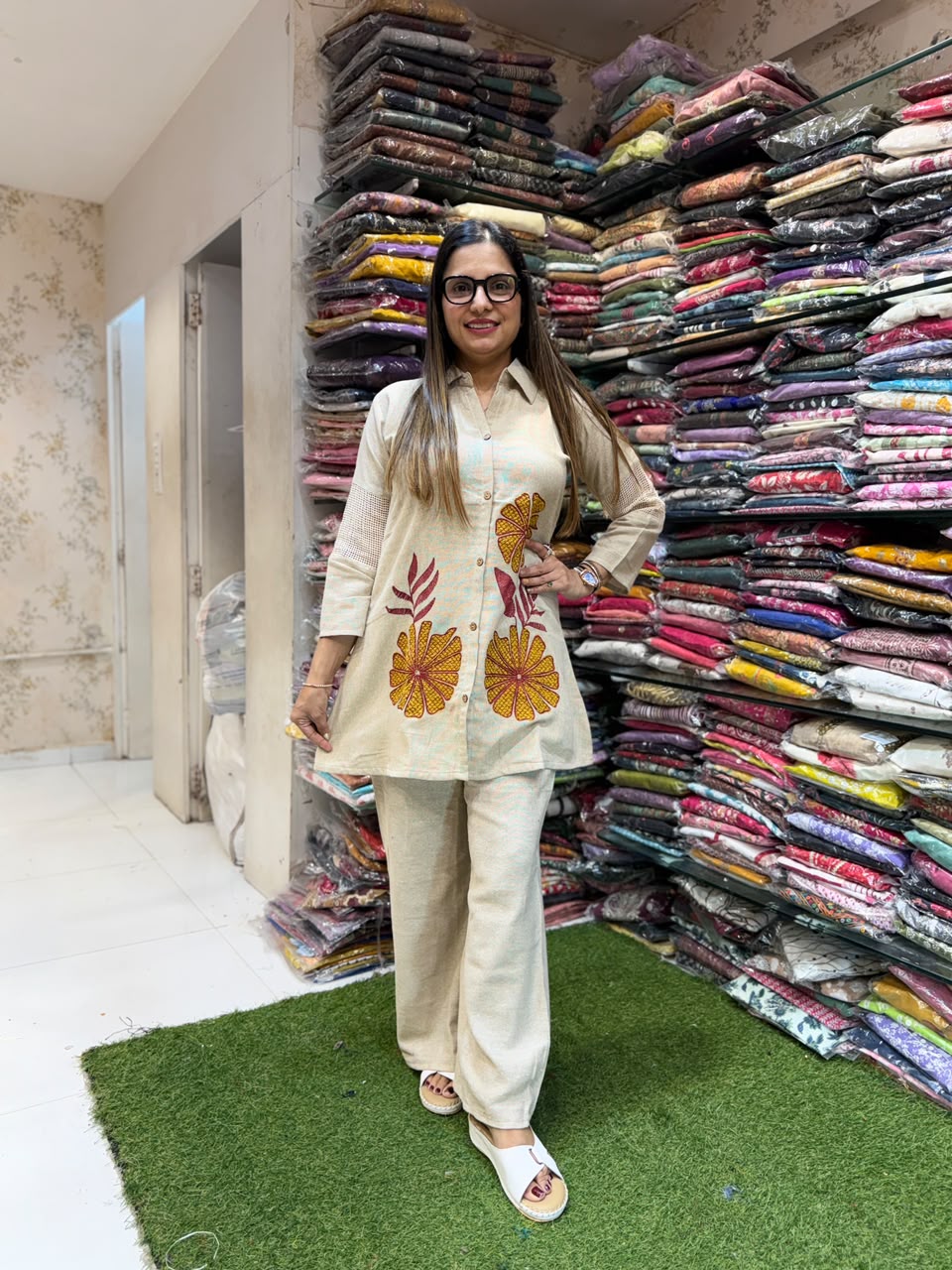 Pure Jute Cotton Off White And Yellow 2pc Set