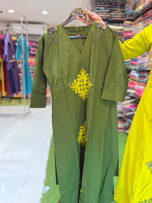 Pure Daabu Cotton Mahendi Green 2pc Set