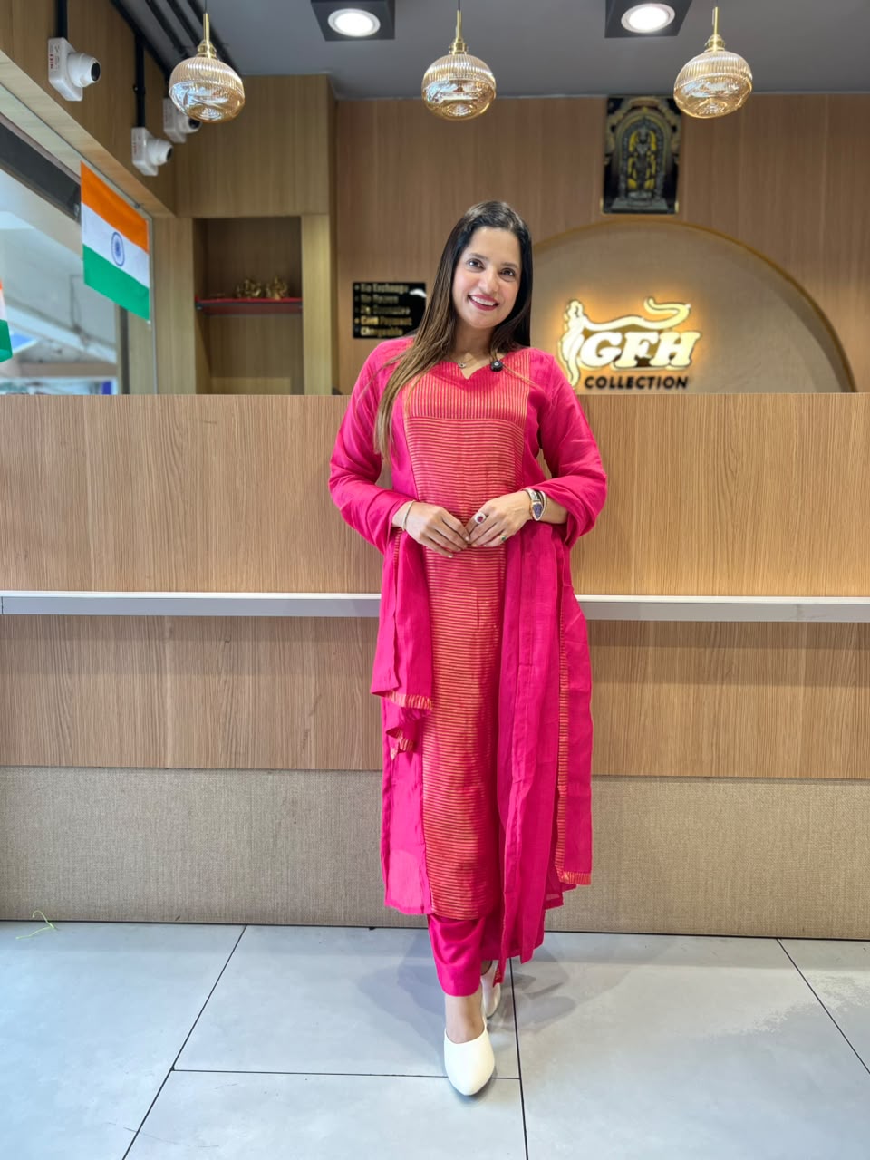 Pure Banaras Mull Chanderi Rani pink 3pc Set