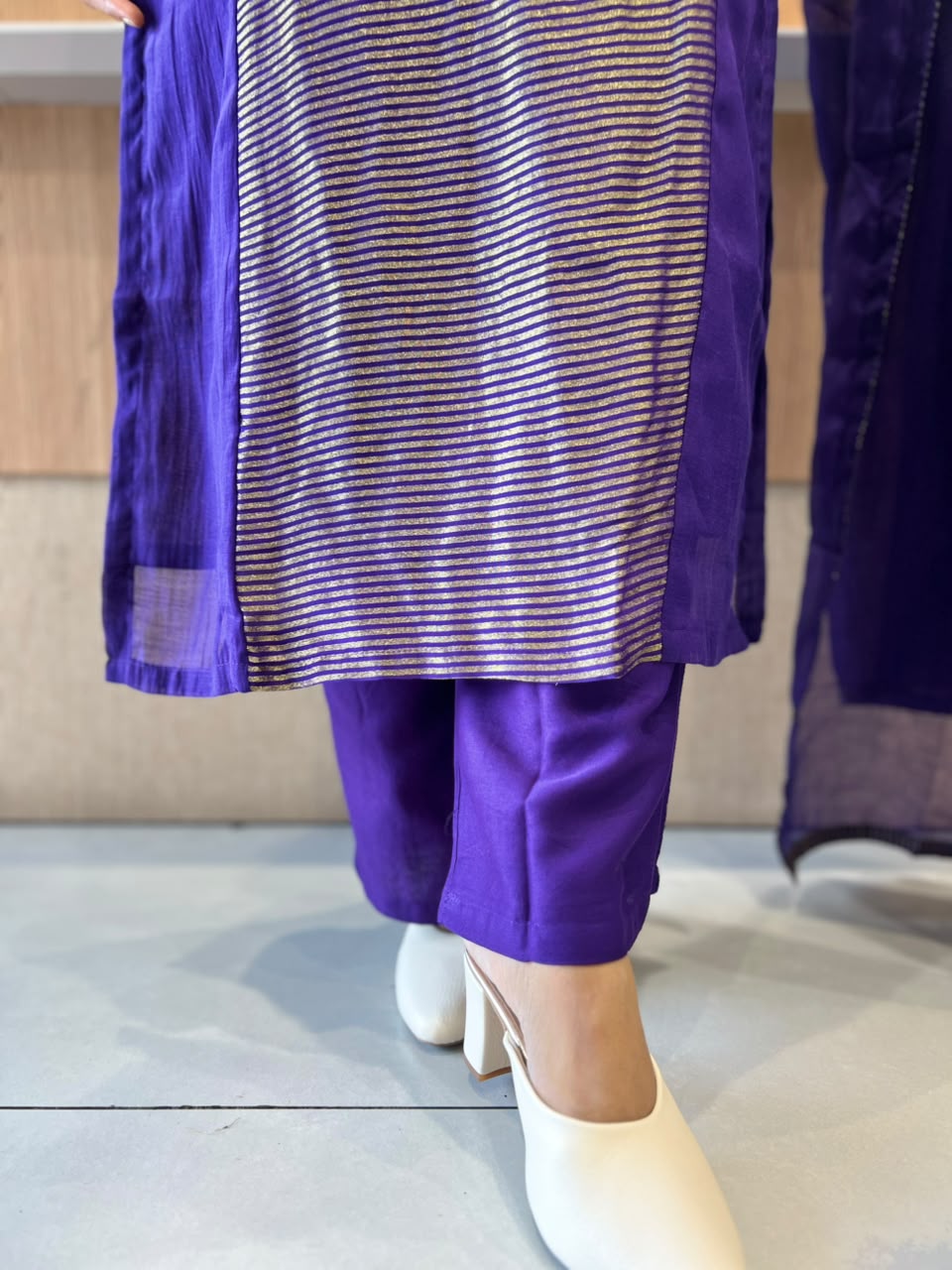 Pure Banaras Mull Chanderi Purple 3pc Set