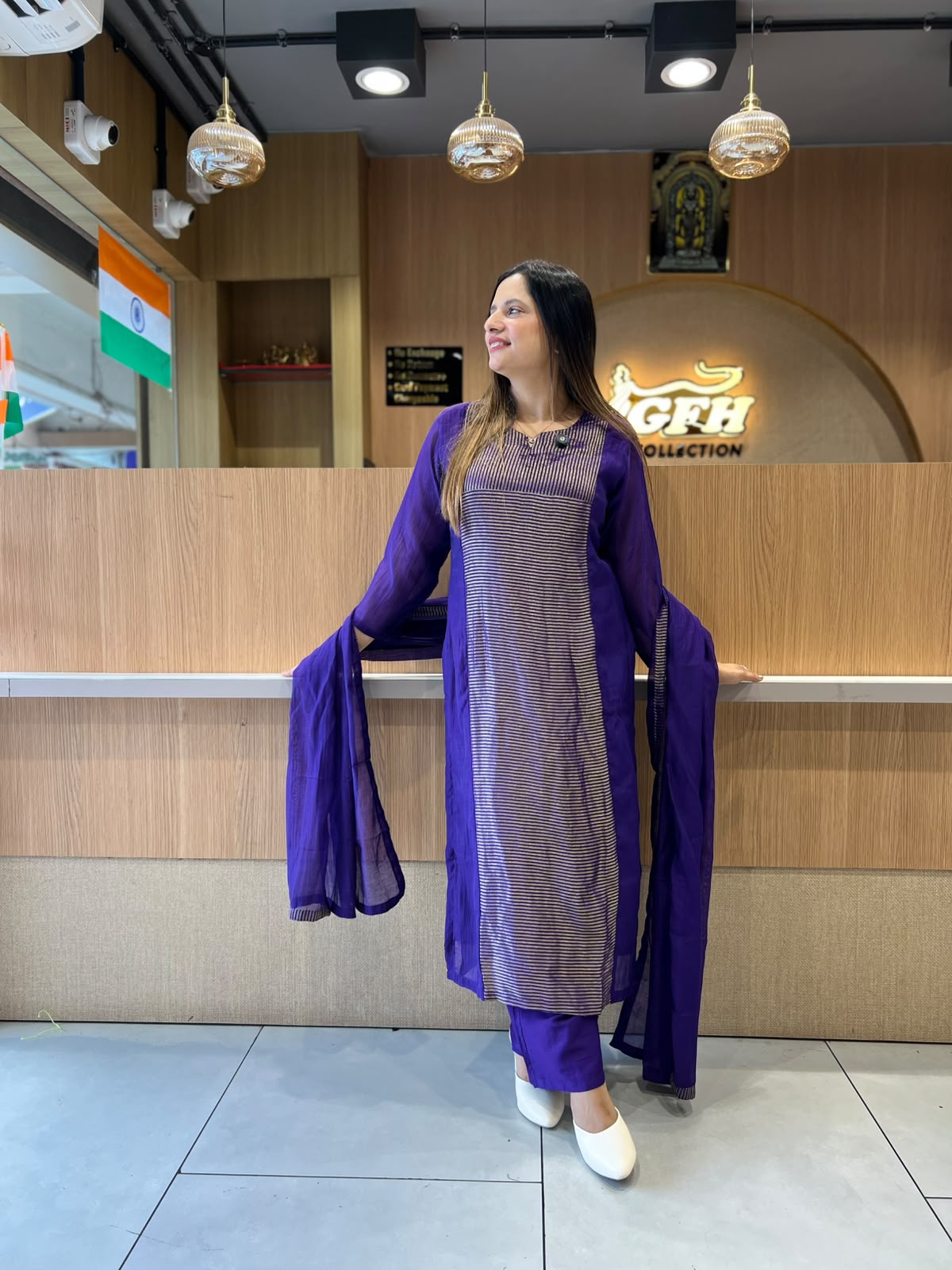 Pure Banaras Mull Chanderi Purple 3pc Set