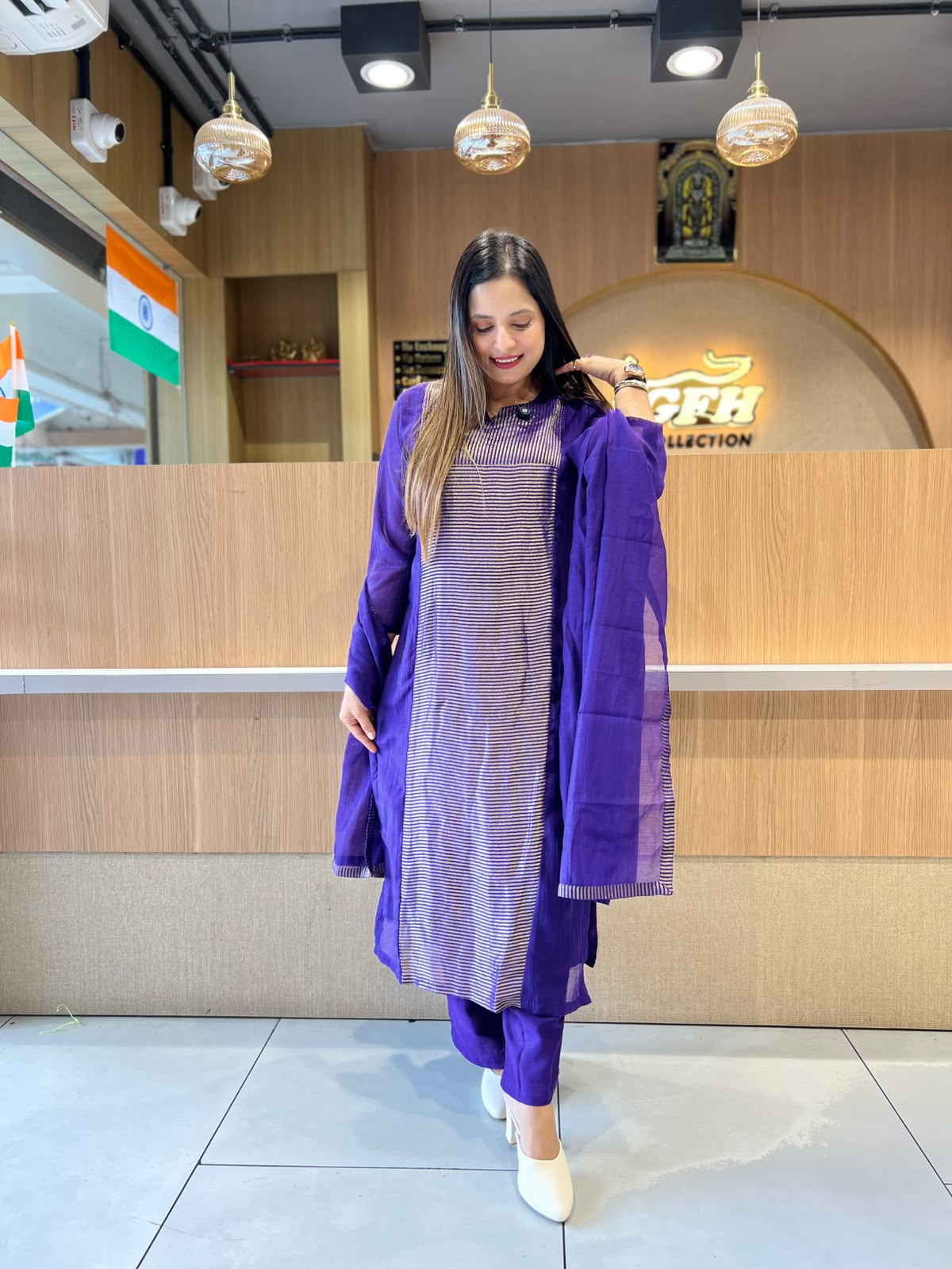 Pure Banaras Mull Chanderi Purple 3pc Set