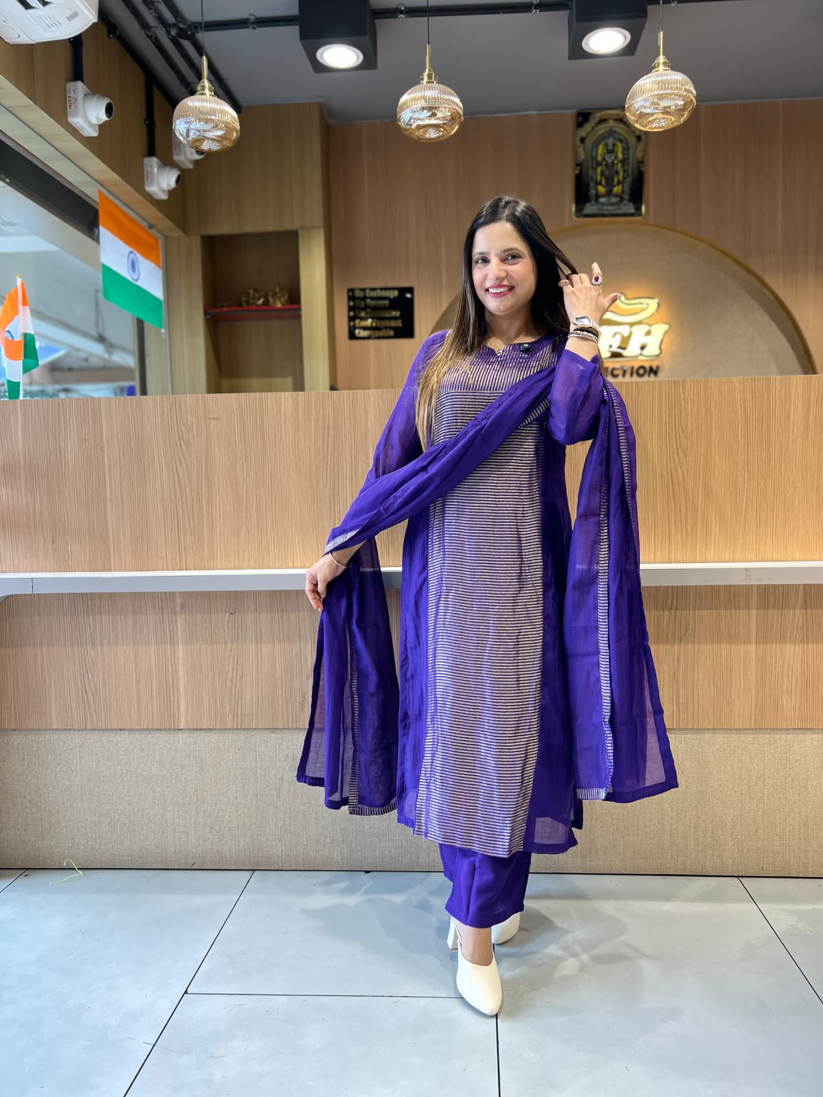 Pure Banaras Mull Chanderi Purple 3pc Set