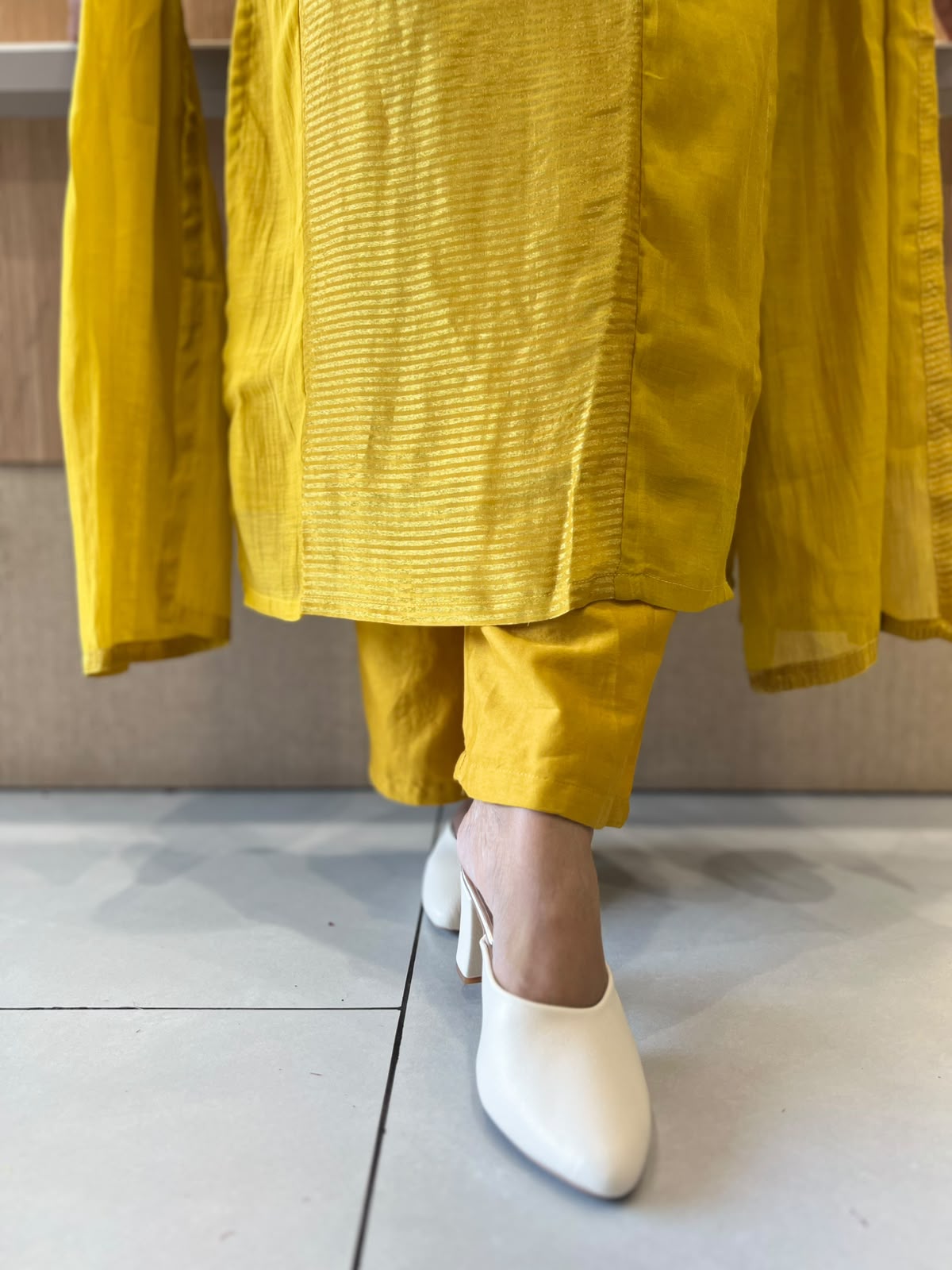 Pure Banaras Mull Chanderi Mustard yellow 3pc Set