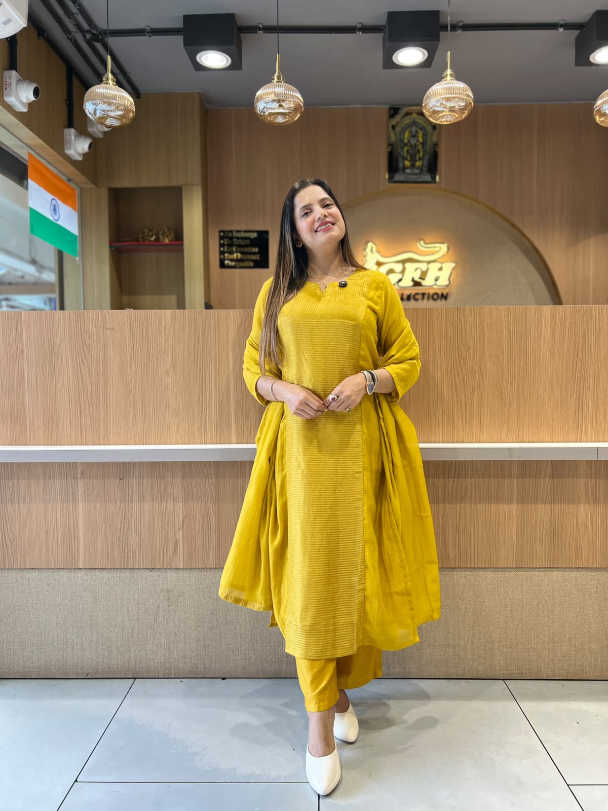Pure Banaras Mull Chanderi Mustard yellow 3pc Set