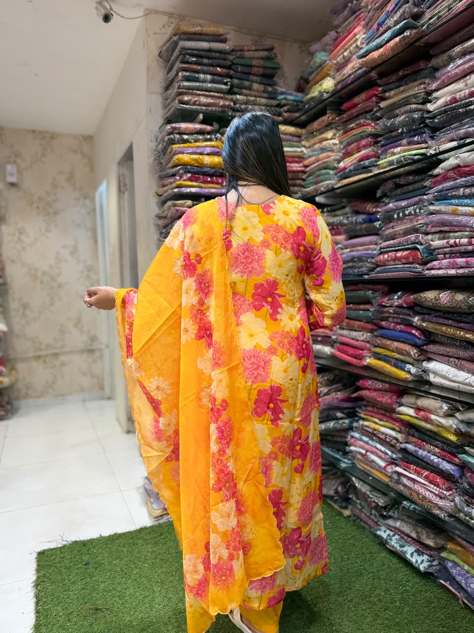Ganapati Special Pure Viscoce Oraganza Yellow 3pc Set
