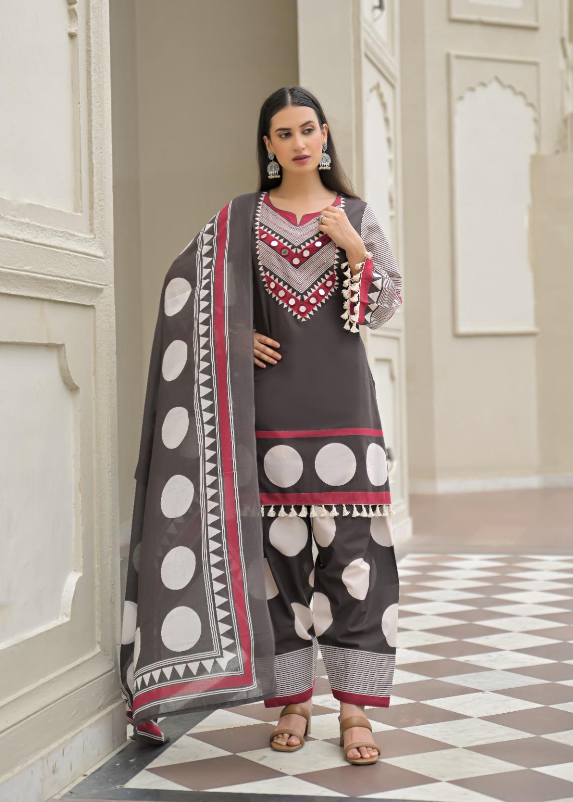 Pure Cotton Farsi Salwar Charcoal Gray 3pc Set