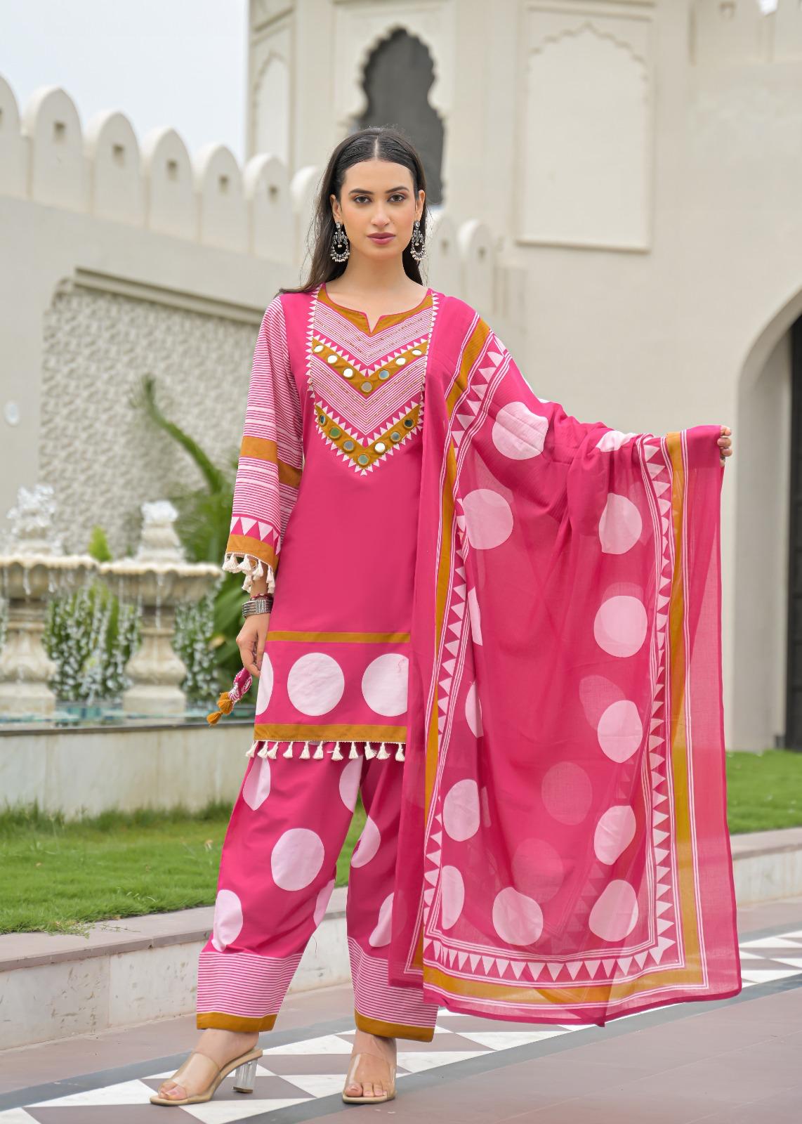 Pure Cotton Farsi Salwar Pink 3pc Set
