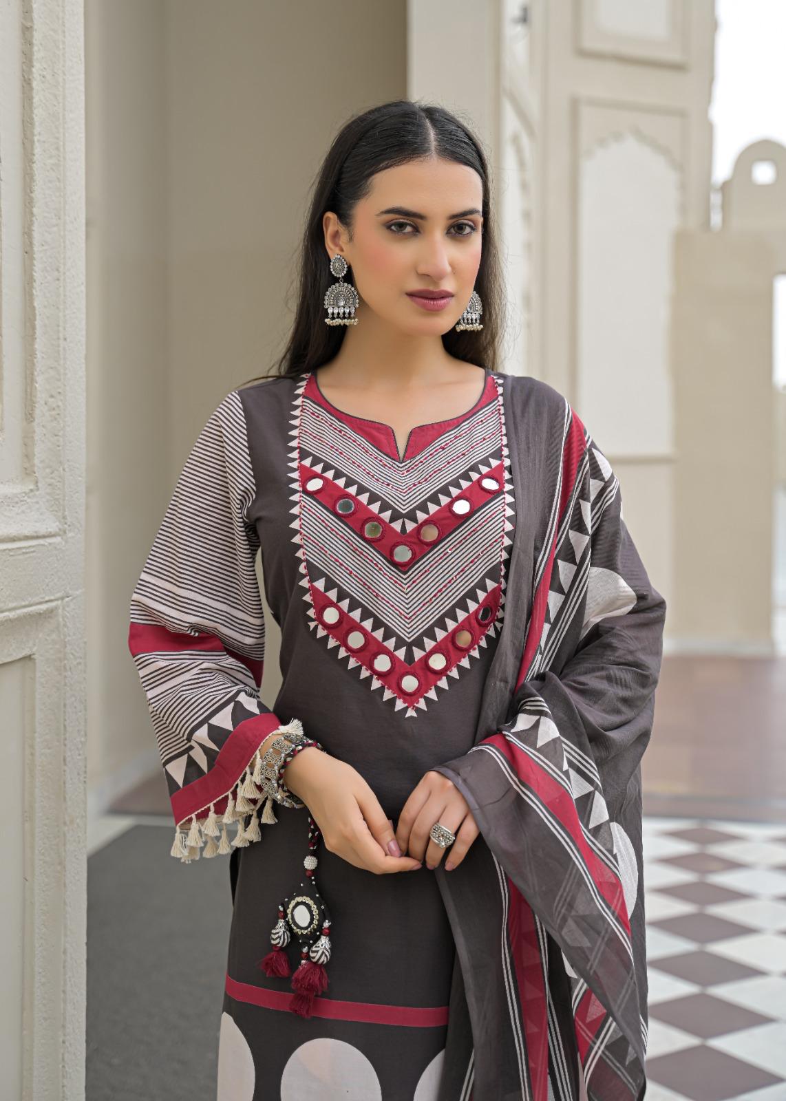 Pure Cotton Farsi Salwar Charcoal Gray 3pc Set