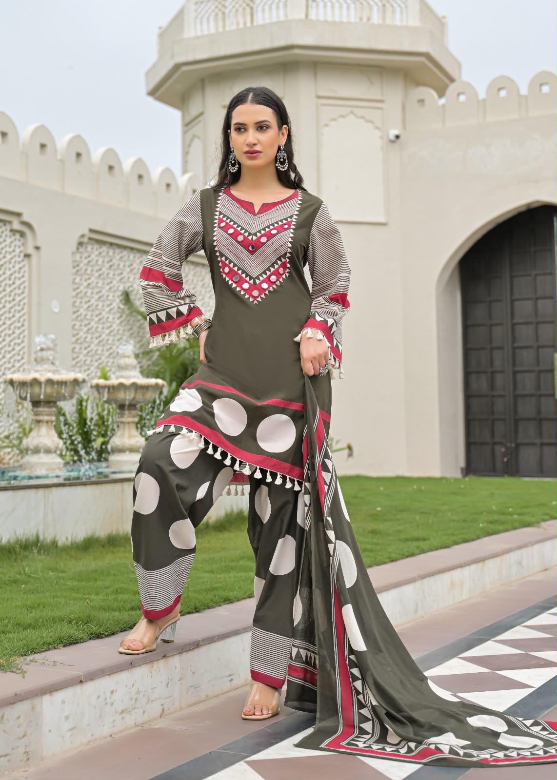 Pure Cotton Farsi Salwar Dark Mahendi Green 3pc Set