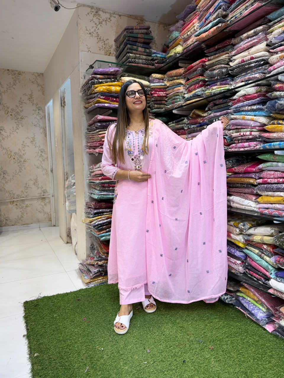 Pure Mull Cotton Anarkali Baby Pink 3pc Set