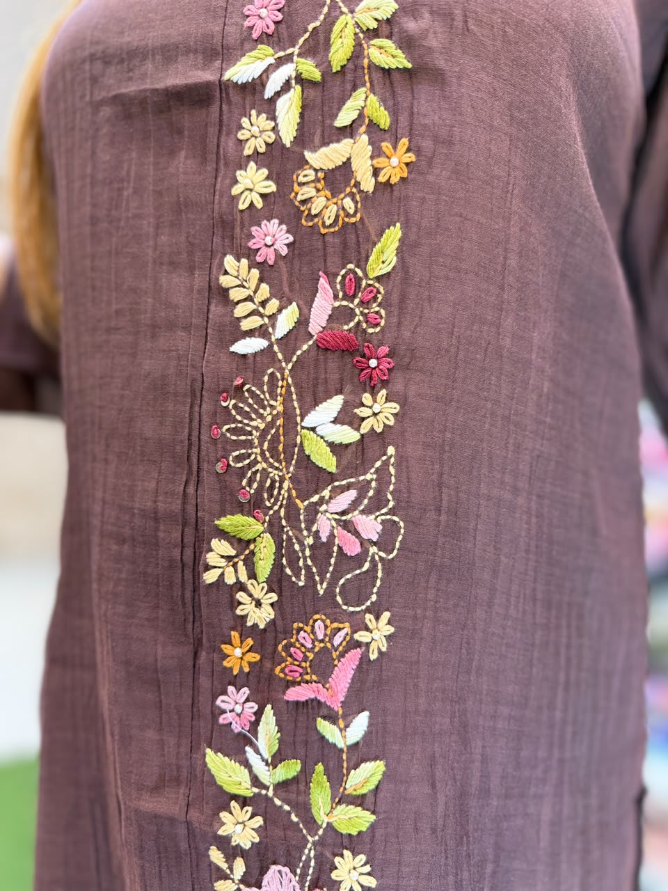 Pure Banaras Mull Chanderi Brown 2pc Set