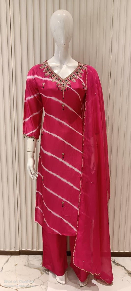 Pure Dola Silk Rani Pink 3pc Set