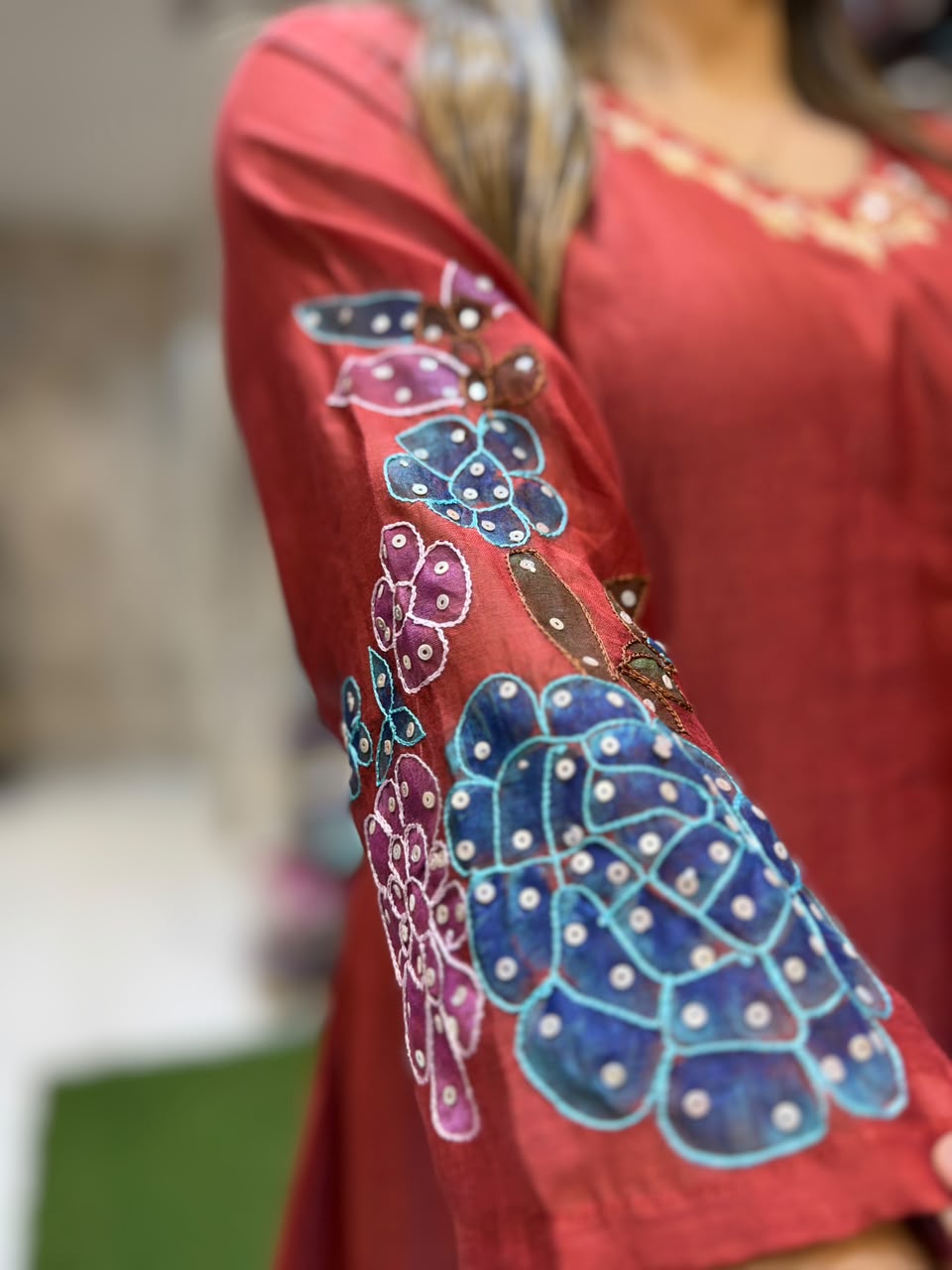 Pure Banaras Mull Chanderi Rust 3pc Set