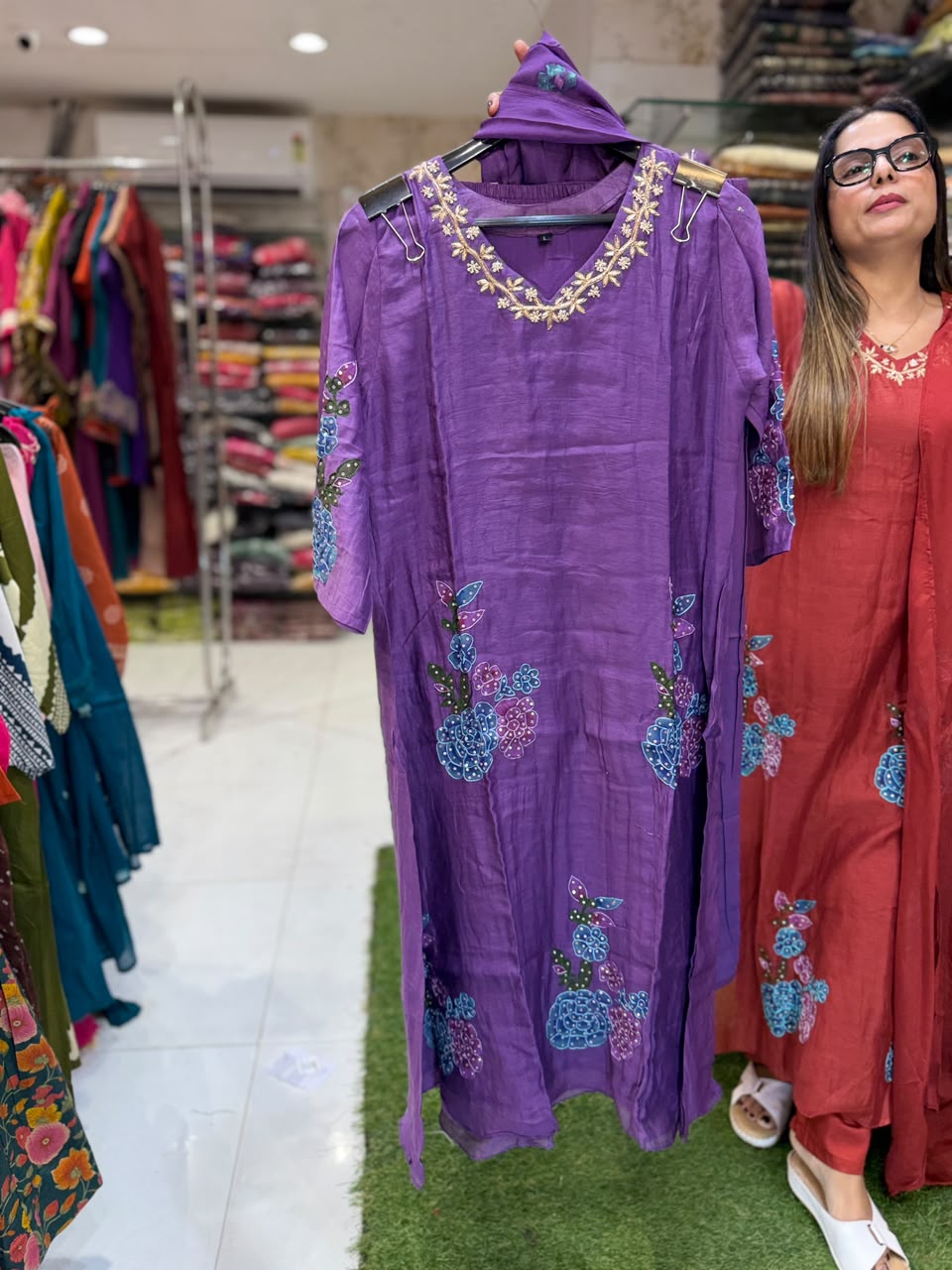 Pure Banaras Mull Chanderi Purple 3pc Set