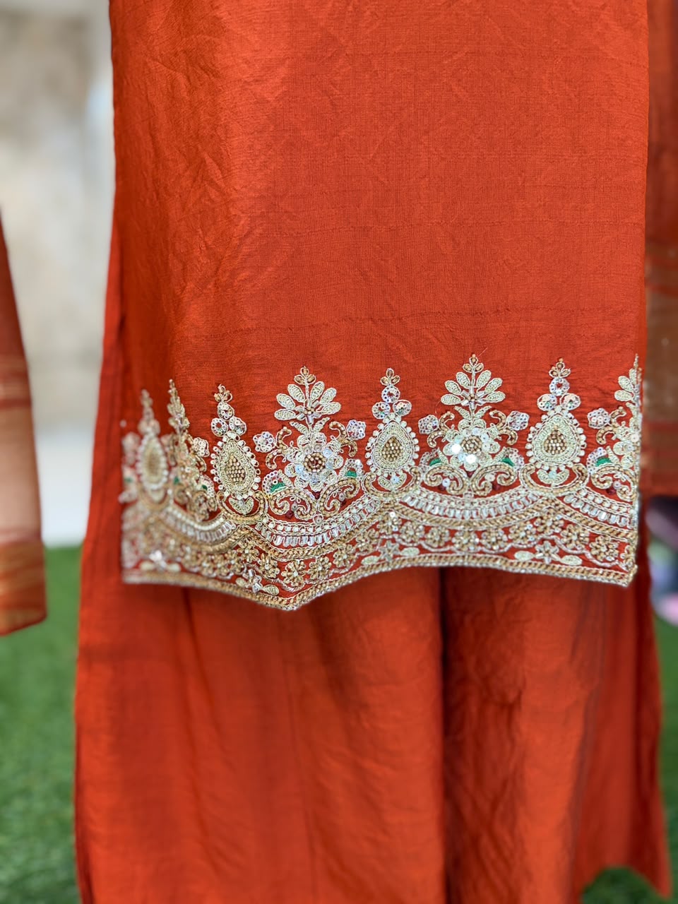 Pure Surat Mull Chanderi Orange 3pc Set