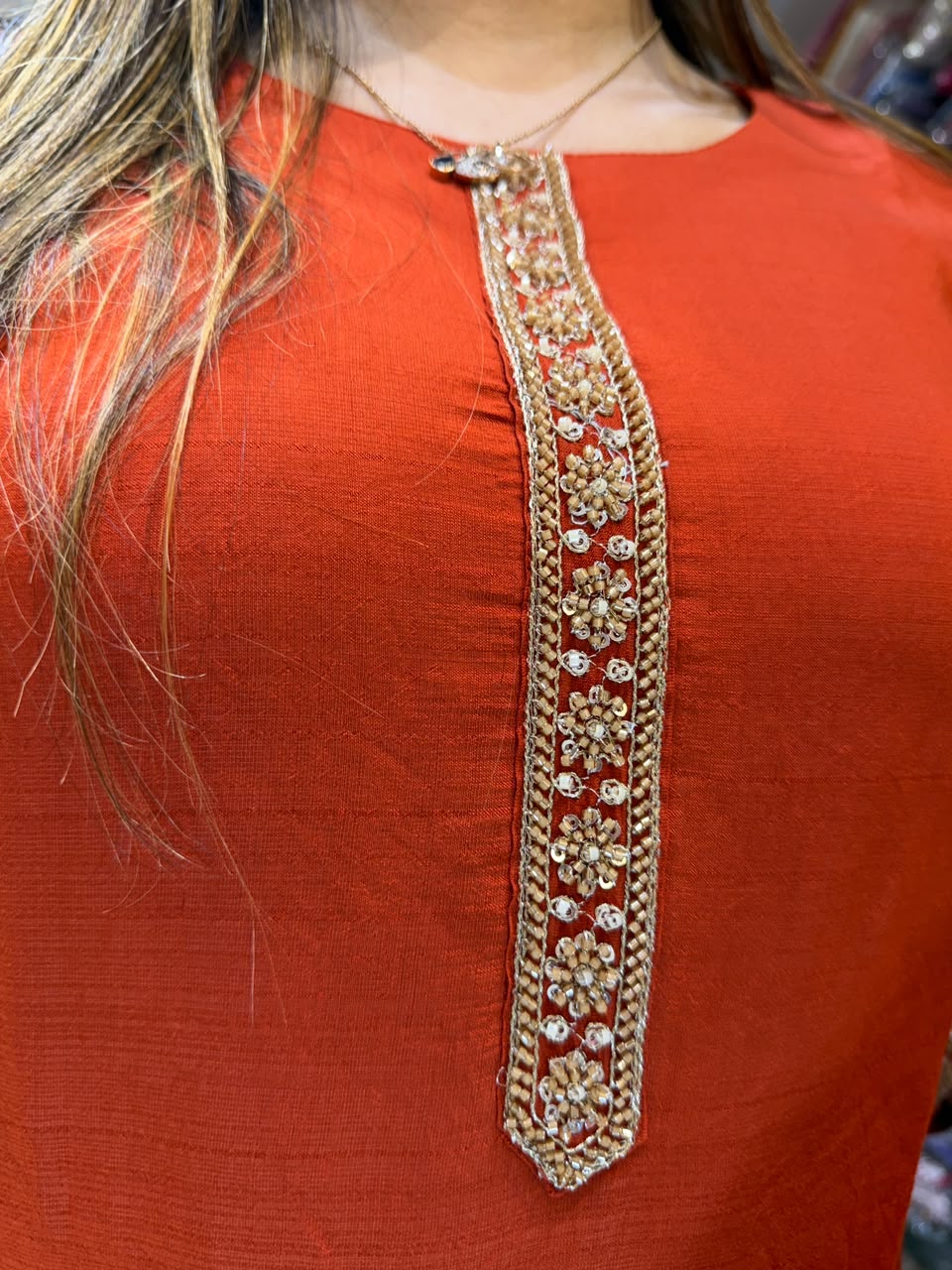 Pure Surat Mull Chanderi Orange 3pc Set