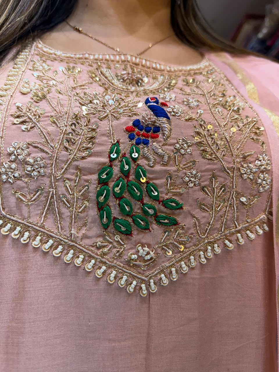 Pure Banaras Mull Chanderi Pastle Pink 3pc Set